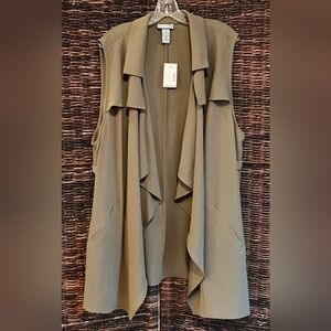 NWT Catherines Open Front Cardigan 2X 22 / 24 Sage Green Waterfall Vest Office